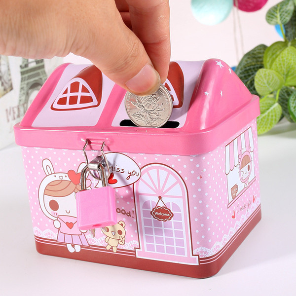 12*10CM Fashion Metal PiggyBank House Style Retro Creative Candy Color Reward Desk Storage Kids Birthday Christmas Gift Desk Set