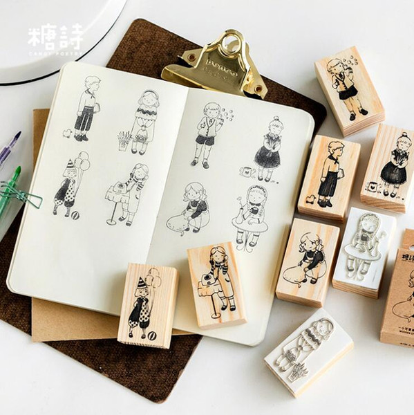 8pcs/lot X DIY Cartoon Wood Stamps for Kids Decor Diary Scrapbooking Gift Clear Rubber Stamps for Scrapbooking