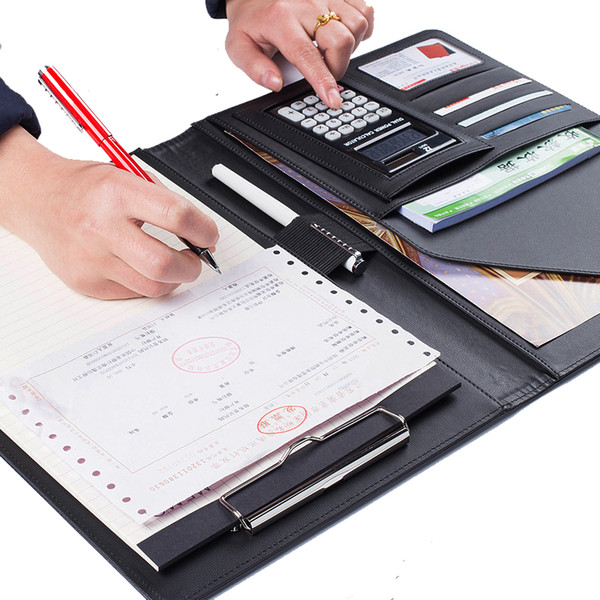 A4 Manager Folder Multifunction Leather Office Folder Includes/ 12-bit calculator Clipboard Business organizer