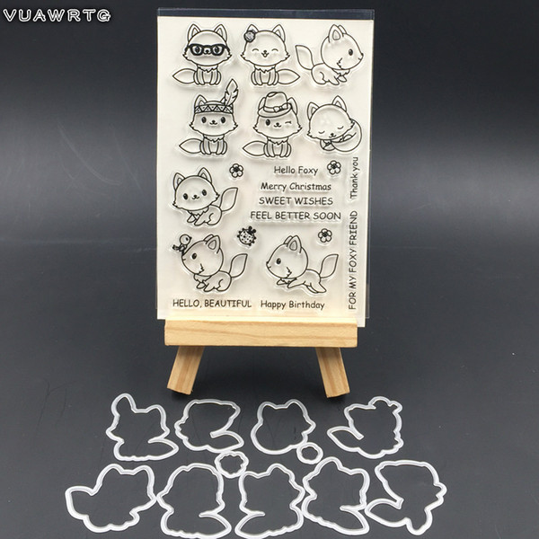 wholesale Lovely Fox Transparent Clear Silicone Stamp and Metal Cutting Dies for DIY scrapbooking/photo album/Card Making