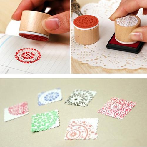 6pcs/SET Assorted Retro Vintage Floral Flower Pattern Round Wooden Rubber Stamp Scrapbook DIY scrapbooking stamp wood TY1364