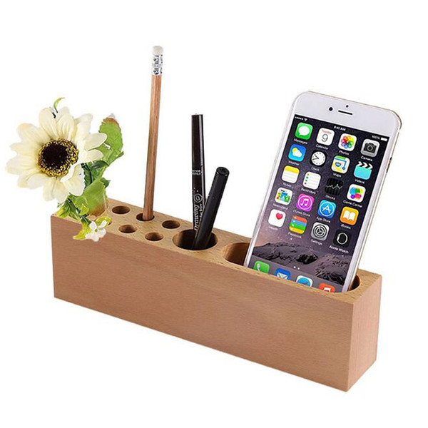 Wood Pencil Stand Holder for Desk, Business Card Holder for Desk with Wood/Office Pen Holder/Stand,10 Slots Desktop Organizer for Office