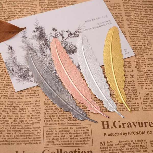 7 Colors Metal Feather Bookmark Document Book Mark Label Golden Silver Rose Gold Bookmark Office School Supplies