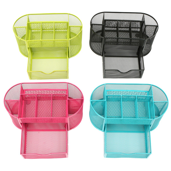 Mesh Desk Organizer storage box Pen Holder 9 Cells Storage Box Metal Desktop Office Pen Pencil Holder Home Storage Boxes E5M1