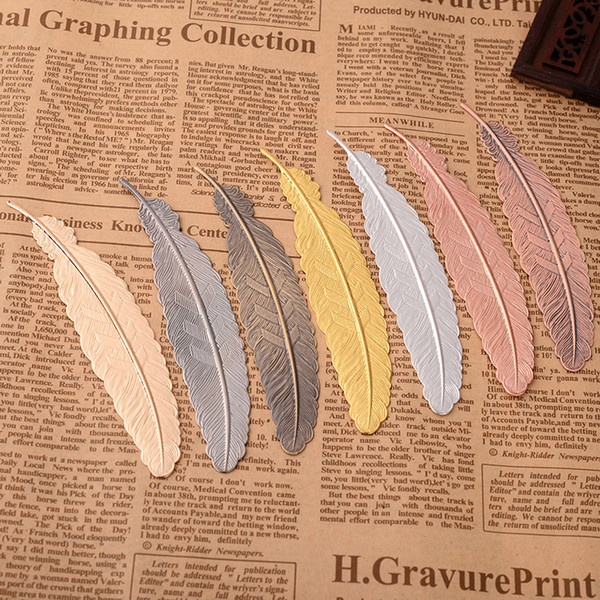 7 Colors Metal Feather Bookmark Document Book Mark Label Golden Silver Rose Gold Bookmark Office School Supplies