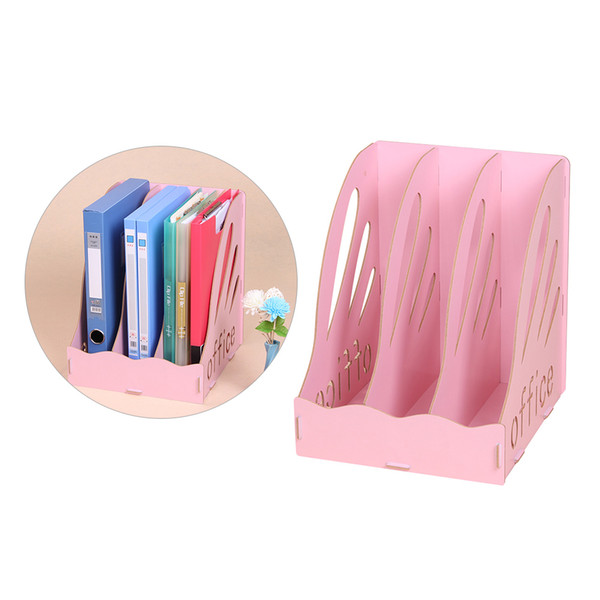 Wood Desktop File Organizer Document Folder Holder 3 Upright Sections for Office School Students