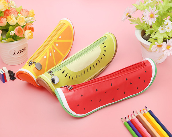 5pcs Fruit Pencil Bags Watermelon Kiwi Fruit Orange Single Cases Multifunction Zipper Package For School Makeup Cosmetic Apple Banana Box