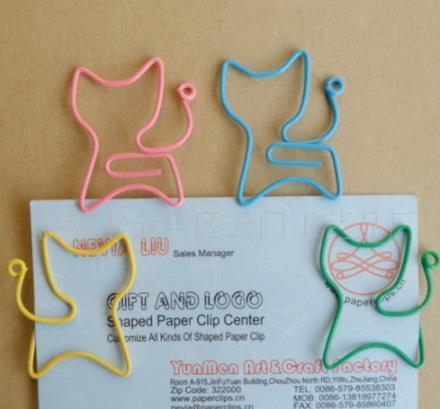 200pcs 26*22MM colorful cat Paper Clips bookmark in Blister cute Heart Shaped Card Office supply silver tone cheap wholsale