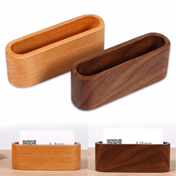 Card Holder Storage Box Organizer Wooden Business ID Name Case Cover For Desk Desktop Countertop Bank Card Case/Box