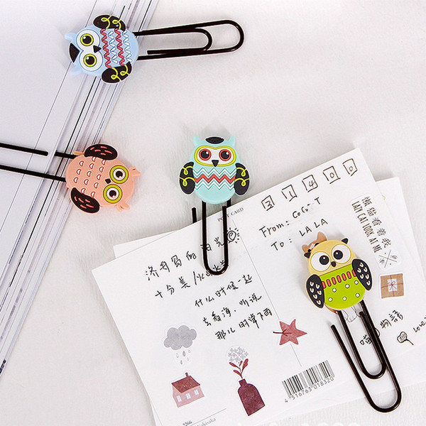 2pcs/Lot Creative Student Stationery Cartoon Owl Paperclips Colored Flexible Glue Paging Bookmarks School Office Supplies 1 Lot ePacket