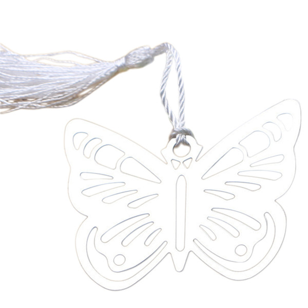 Hollow Butterfly Bookmarks Metal With Mini Greeting Cards Tassels Kawaii Stationery Pendant Gifts Wedding Favors-12pcs