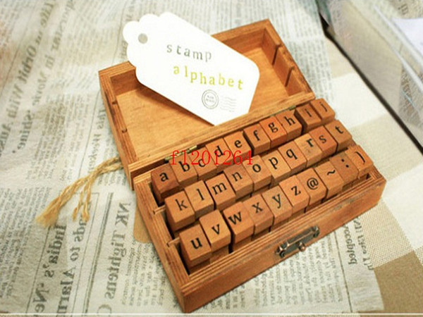 Free Shipping 30pcs/set In Wooden Box Wood antique Stamp SchoolBook Type ALPHABET Symbols Upper case & Lower case,20sets /lot