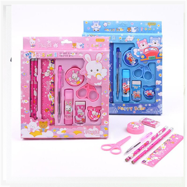 Children cartoon stationery sets school supplies set creative students cute one sets of stationery supplies holiday birthday gift box 0158