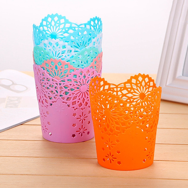 Fashion Creative Hollow Flower Pencil Holder Plastic Pen Holder Makeup Brush Holder Multifunctional Storage Barrels Stationery