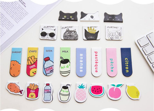 20 packs (2 pcs/pack)Cartoon Fruit Food Chips Magnet Bookmark Paper Clip Kids School Office Supply Gift Stationery