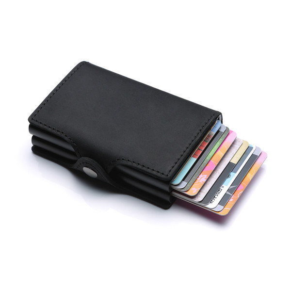 2018 Men And Women Real Credit Card Holder Single Box PU Leather Vintage Mini Safe Aluminum Antimagnetic Purse Card Case