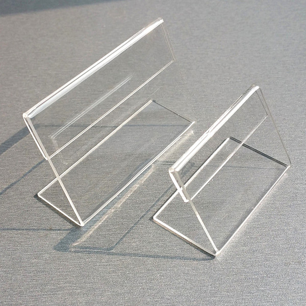 Acrylic T1.3mm Clear Plastic Table Sign Price Tag Label Display Paper Promotion Card Holders Small L Shape Stands 50pcs