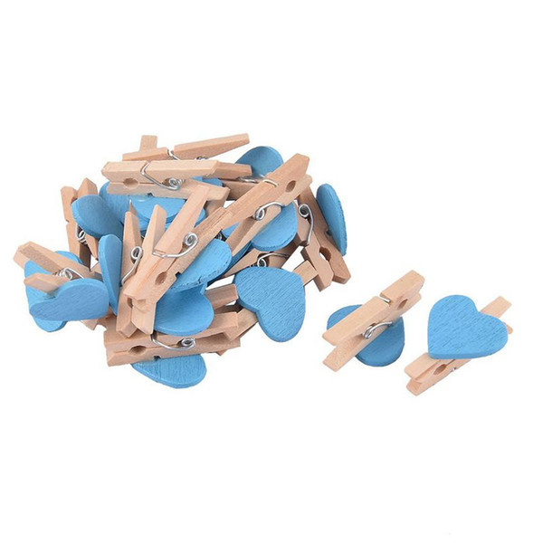 Love Heart Card Photo Clothespins Pegs Mini Wooden Clip 20pcs Blue