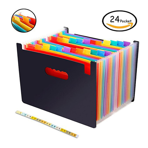 Expanding File Folder/24 Pockets A4 Accordion File Organizer/ Multicolor Portable Expanding Wallets/ High Capacity Plastic Stand Bag With Co