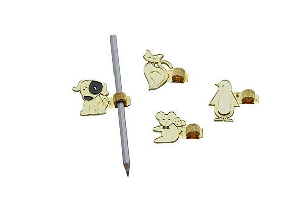 1 Pcs Kawaii Golden Metal Pen Holder funny Pen Clip Creative Small Animal for Holder Planner NotStationery