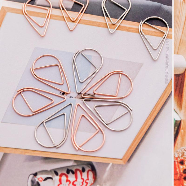 1set=10pieces Plastic Drop Shape Paper Clips Gold Silver Color Funny Kawaii Bookmark Office Shool Stationery Marking Clips DH0435