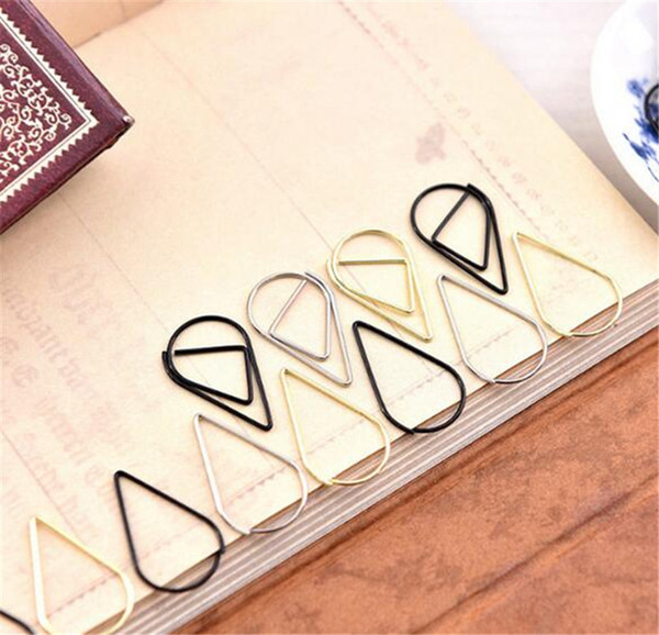 Hot Office School 50 pcs Metal Material Drop Shape Paper Clips Gold Silver Color Funny Kawaii Bookmark Office Shool Stationery Marking Clips