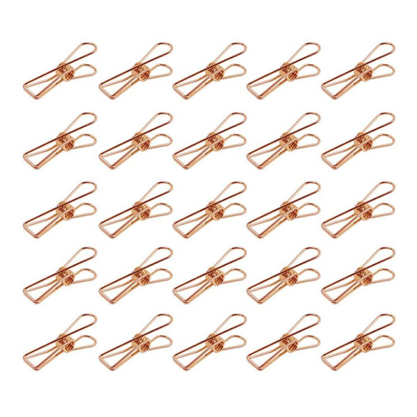 Pack of 25 Rose Gold Small Metal Clips - Multi-Purpose Clothesline Utility Clips