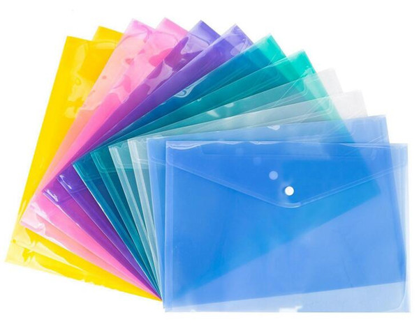 A4 File Folder Transparent Plastic Document Bag Hasp Button Classified Storage Stationery Bag File Holder Filing Supplies 1 lot=12pcs=1color