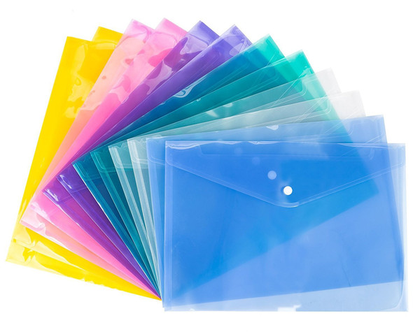 A4 Document File Bags with Snap Button transparent Filing Envelopes Plastic file paper Folders 4 COLOR