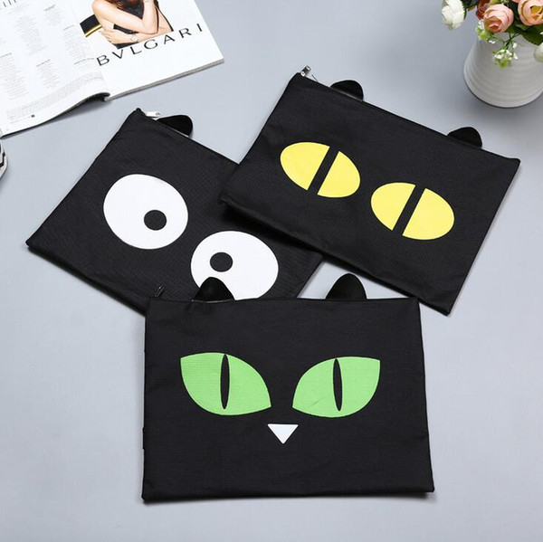 cartoons hand document bags cute cartoons black cats design oxford A4 file bags school office supplies zipper filing pouches holder carpetas