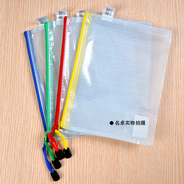 Wholesale-Free Shipping A5 mesh pvc zipper file bag paper bags document bag Stationery office supplies