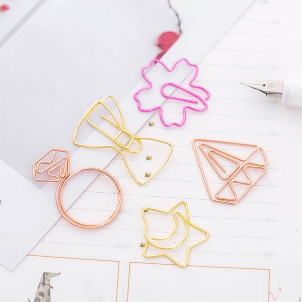 5 PCS Creative cute Irregular paper clips clamp office binding supplies metal golden bookmark paperclip pin school upplies