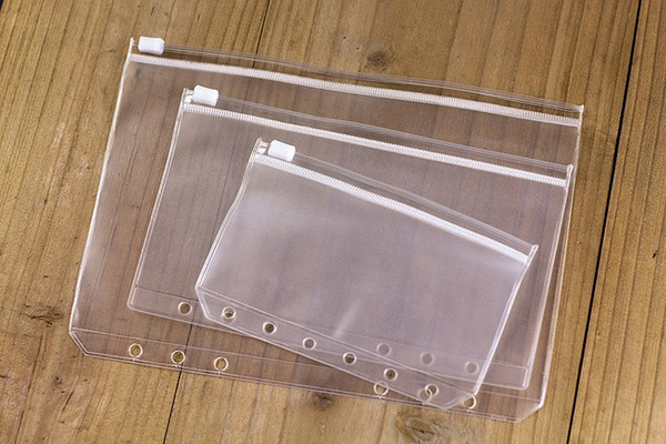 100PC Transparent File Bag A5 A6 A7 PVC Pouch Card Bills Bags Notepad Pocket Document Bag For 6 Holes