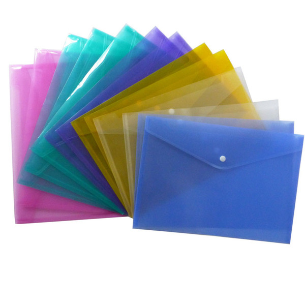 300pcs/lot Colorful File Folder Transparent Plastic Document Bag A4 Hasp Button Classified Storage Bag Office Organizer ZA5064