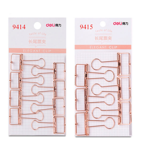 Deli 2 Size Rose Gold Hollowed Out Design Binder Clip For Office School Paper Organizer Stationery Supply Decorative Metal Clips