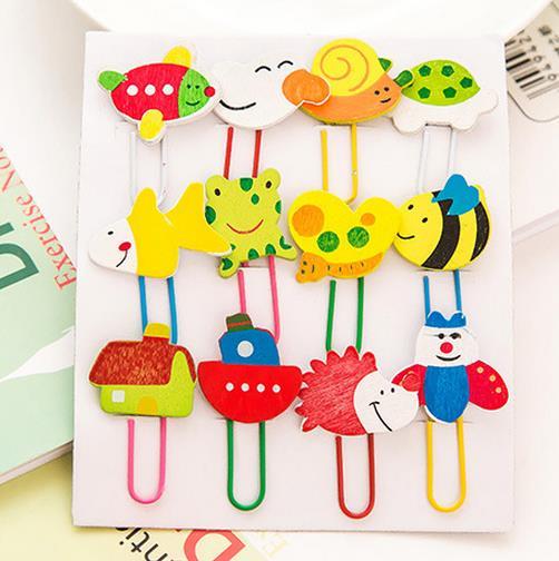 Creative Painted Wooden Paper Clips Cute Cartoon Animals Clip / Colorful Bookmark Mixed Styles Wholesale Free Shipping