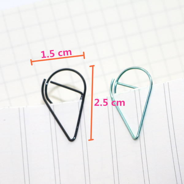 60 Pcs 6 Colors Metal Material Drop Shape Paper Clips Funny Kawaii Bookmark Office Shool Stationery Marking Clips