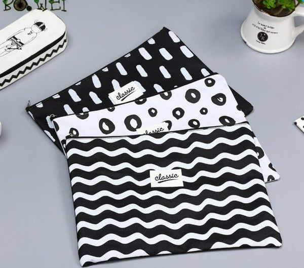 1PCS Black White Canavs A4 Document Bag High Quality Oxford Cloth Wave Document Folder A4 For Documents a Case for documents