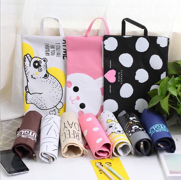 Wholesale cartoon zipper large capacity A4 file bag student tote bag female Oxford canvas data bag