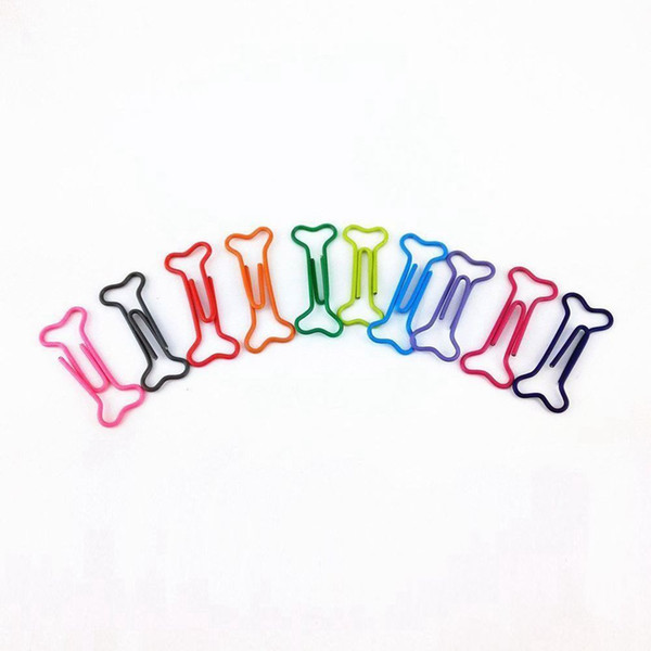 New 100pcs Bone Shape Multicolor Metal Paper Clips And Pins Ticket Holder Stationery