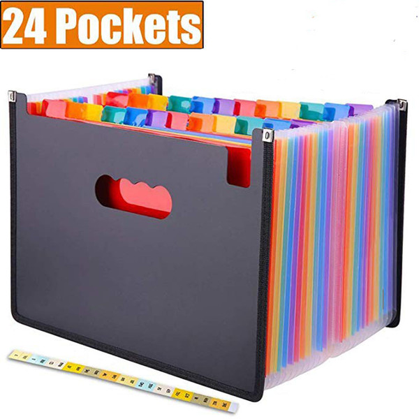 24 Pocket Expanding File Folder with Cloth Edge Wrap, Letter Size Organizer Expandable Accordion A4 Files Bag