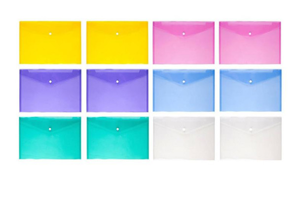 600pcs File folder transparent plastic document bag A4 hasp button blew color classified storage stationery bag file holder