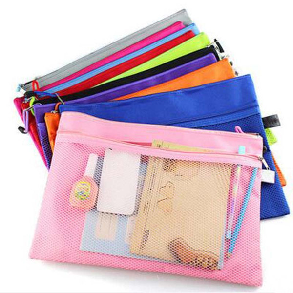 5pcs/lot Raibow Color Gridding Document Bag With Zipper Free Shipping Multilayers Zipper Filing Products A4 Folder For Papers