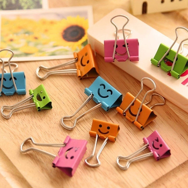 40pcs/lot Cute Kawaii Smile Metal Binder Clips Sweet Expression Food Bag Clips Note Clips Random Mixed 19mm Wide