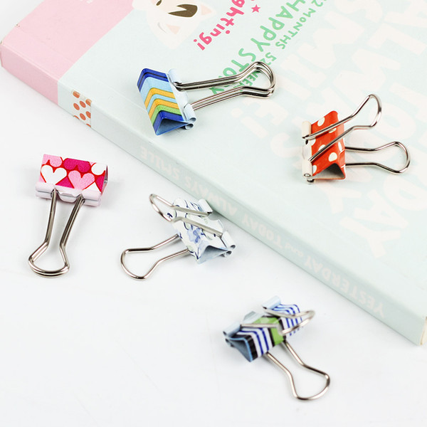 24PCS/lot Small Size Flower Printed Metal Binder Clips Office Supplies Clamp Clips Fixed Folder