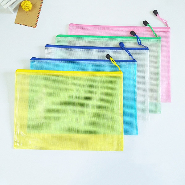 PVC A4 File Bags With LOGO Office School Filing Products Plastic Transparent Document Bags Square Zipper Form Information Bag