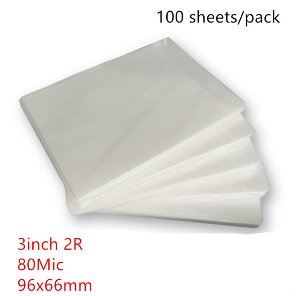 100 Sheets/Pack 3inch 2R 80mic 96x66mm Laminator Flim PET+EVA Material 100Pcs/Pack for Photo/Files/Card/Picture Laminating