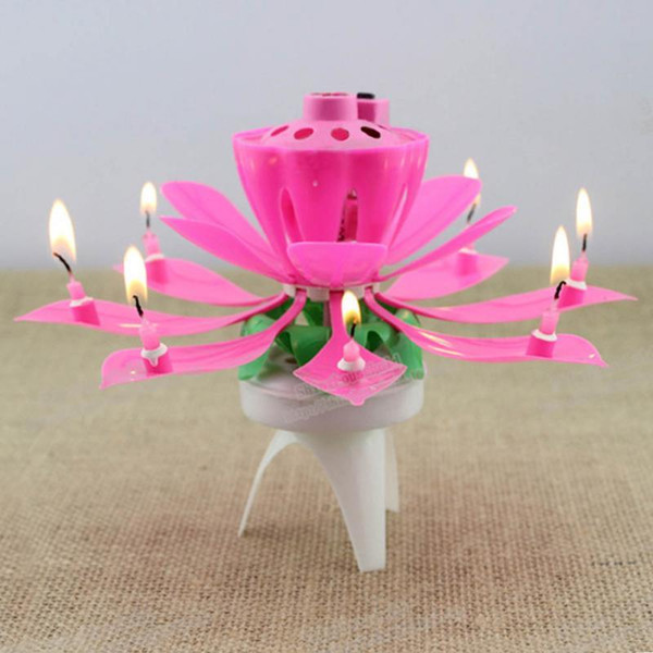 1x Pink Magical Flower Musical Birthday Candle Party Decoration Gift Sparkler Cake Topper For Birthday