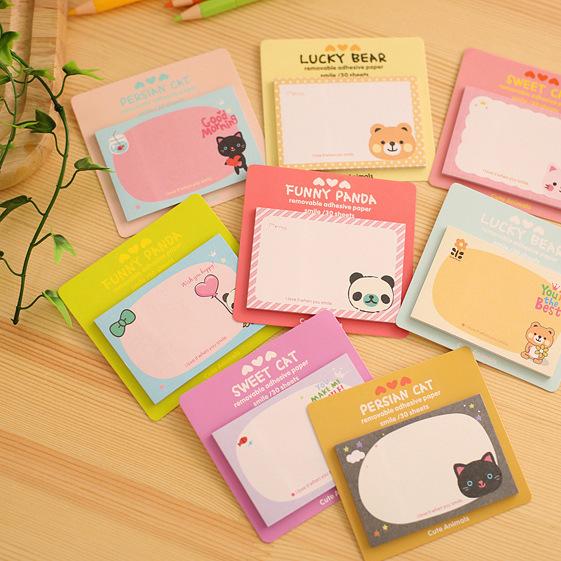 30pcs/lot Cute Kawaii Cartoon Rabbit Panda Cat Bear Memo Pad Message Sticker Sticky Paper Gift For Kid School Stationery