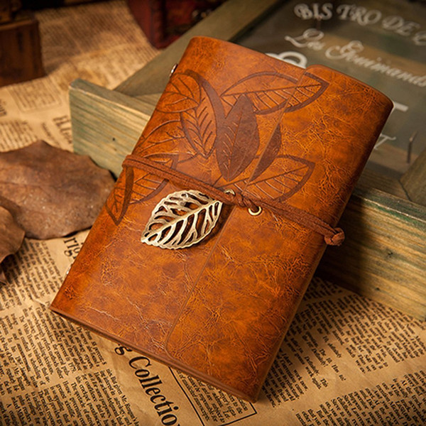 Wholesale- Vintage Dark Brown PU Leather Cover Loose Leaf Blank Notebook Journal Diary Gift